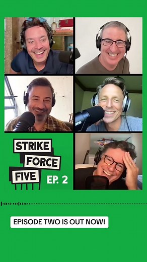 Episode TWO of #StrikeForceFive is out now! Listen on @Spotify or wherever you get podcasts! #Podcast #StephenColbert #JimmyKimmel #JimmyFallon #SethMeyers #JohnOliver #LinkInBio