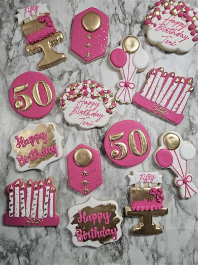 Birthday Hot Pink and Gold- Royal Icing Cookies - Etsy