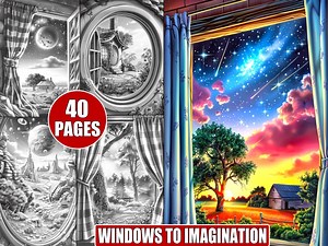 Fantasy Landscapes Coloring Book: 40 Grayscale Windows (printable) - Etsy