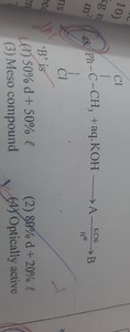 48.  aq. KOH⟶AKCNH⊖​B Cl' B ' is(1) 50% d 50%ℓ(2) 80%d 20%... | Filo