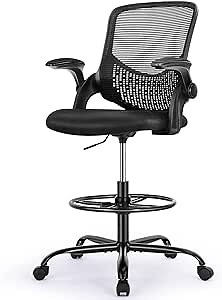 SMUG Drafting Chair Tall Office Chair for Standing Desk Adjustable Height Office Desk Chair with Adjustable Openable Armrests and Foot-Ring for Task, Working, Drafting, Studing，Dark Black