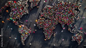 World population day concept. Infographic of human population changes across continents. Overpopulation animation. Population growth. Human population on the planet. World population density map. 4K