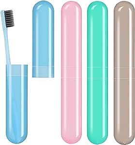 4 Pack Toothbrush Cases - Travel Toothbrush Holder, Portable Container, Plastic Carrier for Travel, Bathroom, School, Home, Camping