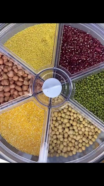 XIYAO 20Lbs large Grain dispenser 360°Rotating Rice Food Dispenser 6 Grids rice container rotatable Beans Containers Storage with Sealed lid for Peanut Barley Millet and Cereal