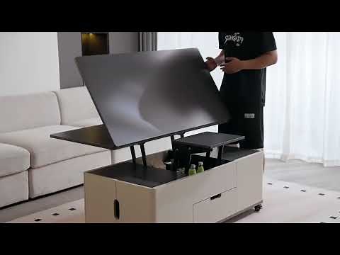 Lift Top Coffee Table with 4 Stools, 3 in 1 Multi-Function Center Table