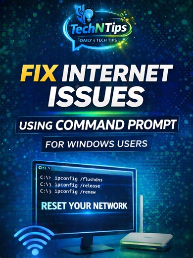 🌐Internet acting up on Windows? ⚙️🔧 This quick Command Prompt reset can fix common connection issues without restarting your router. Works for slow loading sites, connection dropouts, and DNS problems. #FYP #TechNTips #WiFiTips #WindowsTips #Internet #CommandPrompt #PCProblems #DailyTechTips