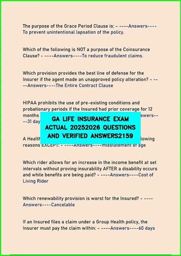 GA LIFE INSURANCE EXAM ACTUAL 20252026 QUESTIONS AND VERIFIED ANSWERS2159 video