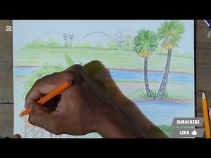 Beautiful Countryside Scenery Drawing with Color Pencils | Easy Landscape Drawing for Beginners