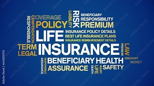 Life insurance animated tag word cloud;text design animation kinetic typography seamless loop.