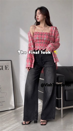 💖 Pink Plaid Korean Outfit Ideas | Casual Chic Denim Look #Shorts #basicstyle #dailystyle #ytshorts