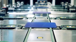 Close up of a robotized conveyor with new solar cells on it