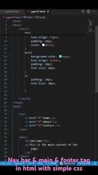 Simple html code to create nav bar,main and footer #coding #htmlcoding #html #webdevelopment #code