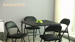 KAIHAOWIN Square Folding Table Vinyl Upholstery Card Table Dining Party Table with Collapsible Legs Portable for Indoor Outdoor-Black