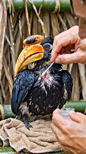 Rescued This Rare Exotic Bird From The Wild! 🐦🌿 | Wreathed Hornbill Close Up 4K #birds #shortfeed