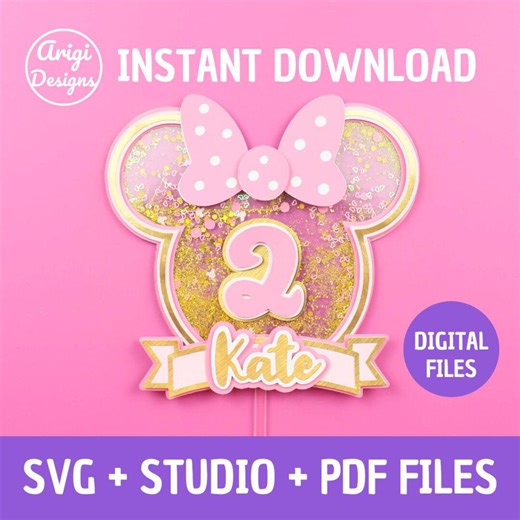 Minnie cake topper svg, svg de gâteau Shaker, modèle de décoration de gâteau souris, fichiers numériques pour Cricut et Silhouette, fichiers roses de gâteau - Etsy Canada