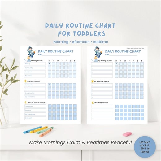 Toddler Bedtime Routine Chart Printable Blue – Kids Evening Checklist US Letter - Etsy