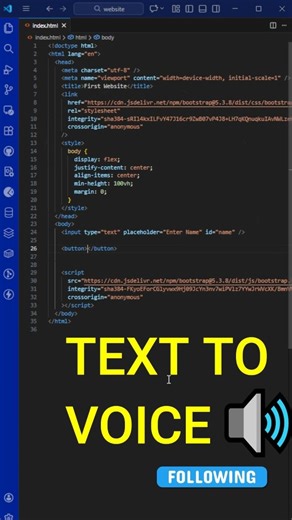 Text to Speech using JavaScript 🤯 | Make Your Website Talk! 🔊 #ytshorts #viralshorts #shortsfeed