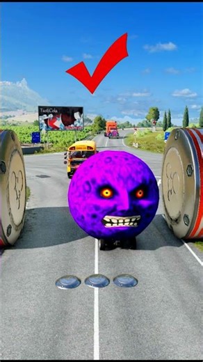 Cars & School Bus vs Giant Pit Bollards Crash #1 BeamNG Drive