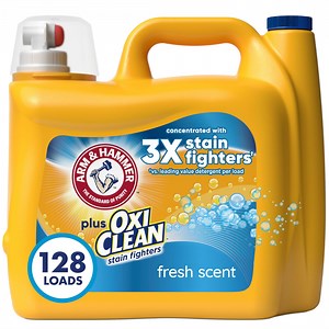 ARM & HAMMER Plus OxiClean Stain Fighters Liquid Laundry Detergent, Fresh Scent, 128 Loads