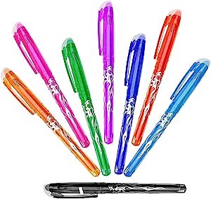 Willhom Rainbow Set of 8 Colorful Erasable Gel Pens, 0.7mm Fine Point for Smooth Drawing and Writing - Perfect for School or Office Supplies.