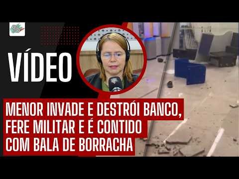 A minor invades and destroys a bank, injures a soldier, and is subdued with a rubber bullet.