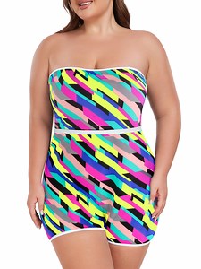 Ocean Blues Women's and Women's Plus Size Swimwear Bandeau One Piece Boyleg Jumpsuit Bathing Suits , Size Medium