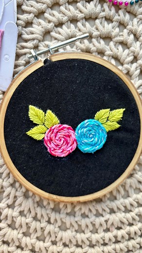 Knots and Threads on Instagram: "Name this stitch guys For the details… Start off by taking 4different colours of your choice thread.twisting all the four together and sew them in place.you can mix any colour of your choice. Please do like and share if you like my creativity❤️ . . . #trending#trendingreels#embriodery#handembroidery#embriodard#embroideryart#reelsinstagram#reels#reelitfeelit"