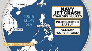 A U.S. fighter jet crashed Monday while conducting exercises in the South China Sea, injuring seven sailors — including the pilot, who ejected safely before the plane hit the deck of the USS Carl Vinson. https://cbsn.ws/3nW0qt0 | CBS Mornings