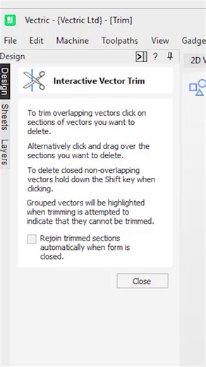 ✂️ Trim with confidence — now in 3D! The Trim Tool has arrived in the 3D view in Vectric V12.5, giving you clear, real-time previews and smarter feedback 🧠✨ 🎨 See exactly what will be trimmed with a coloured preview 🚫 Instantly know when trimming isn’t possible — grouped vectors get a strike-through cursor and a clear highlight ✅ No guesswork, just precision edits in place Upgrade now and streamline your editing process in the 3D view 💥 🔗 Link in bio to get V12.5 today! #VectricV12_5 #Vectr
