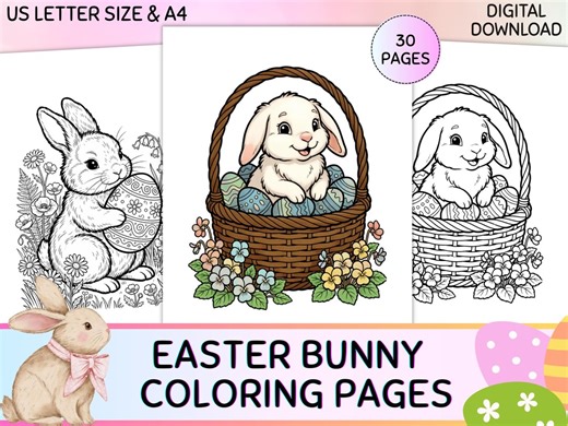 Easter Bunny Coloring Pages for Adults, 30 Printable Cute Rabbit & Easter Basket Coloring Sheets, Cozy Easter Coloring Book, Digital PDF - Etsy