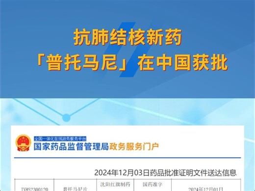用于特定高度耐药肺结核！抗肺结核新药「普托马尼」在中国获批