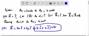 Vector A has a negative x component 3.00 units in length and a positive y component 2.00 units in length. (a) Determine an expression for 𝐀 in unit-vector notation. (b) Determine the magnitude and direction of 𝐀 . (c) What vector 𝐁 when added to 𝐀 gives a resultant vector with no x component and a negative y component 4.00 units in length? | Numerade