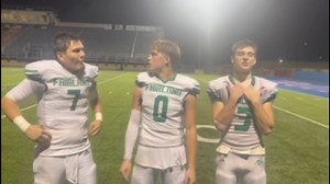 Fairland’s Ethan Wall, Keegan Smith and Jack Hayden discuss tonight’s wild win over Portsmouth, a game-winning two-point try, the team’s grit and much more. This postgame interview is made possible by Schmidt Family Restaurant Group. | SOSA