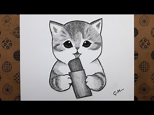 Kolay Karakalem Kedi Çizimi Çikolata Yiyen Sevimli Kedi Resmi Çizimi Adım Adım Nasıl Yapılır
