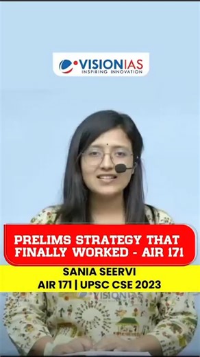 3.8K views · 31 reactions | Prelims Strategy That Finally Worked | AIR 171 From uncertainty to AIR 171  Here’s the Prelims strategy that finally worked! Consistency, clarity & mock analysis — that’s the real game-changer  #UPSC #PrelimsStrategy #AIR171 #UPSCMotivation #UPSCJourney #IASDream #UPSCPreparation #upsc2026 | Vision IAS | Facebook