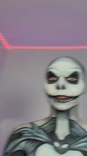 Virginia Frank on Instagram: "this about sums it up Lol (Trash kitty = raccoon) . . #justforfun #jackskellington #halloween #halloweenmakeup"