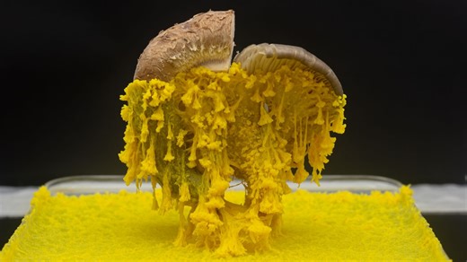 给黏菌喂蘑菇串，它先吃完哪串呢？ 这次我提前驯化黏菌适应香菇