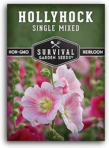 Single Mixed Hollyhock Seeds for Planting - Plant & Grow Colorful Tall Spikes of Flowers in Your Home Vegetable Garden - Non-GMO Heirloom Variety - Survival Garden Seeds (1 Pack)