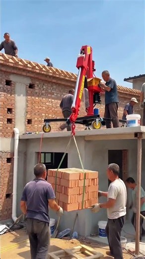🏗️⚡ Mobile Wheeled Mini Crane Lifting Brick Pallet Demonstration #shorts