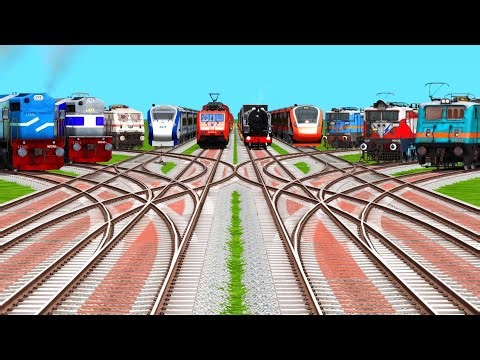 10 Trains Crossing At Bumpy Railroad Tracks | high graphics train videos | train simulator classic