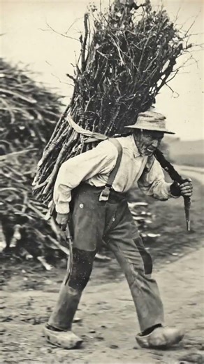 Vieux fagoteur en Sologne en 1900 d'après une carte postale ancienne animée par IA