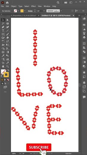 Red Brush Pattern Typography – "I LOVE" in Adobe Illustrator #shots #foryou #youtubeshorts