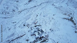 Arial view from the Arctic circle center in Northern Norway, Scandinavia, Saltfjellet, Revealing landscape behind the center.