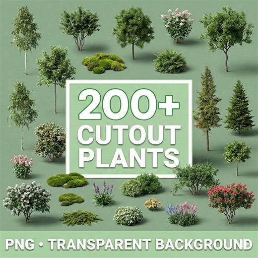 Plant Clip Art PNG | 200  Transparent Cutout Plants | Realistic Architecture & Landscape Design Visuals - Etsy