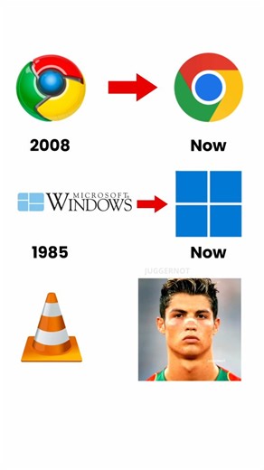 juggerNOT on Instagram: "Follow if you found this funny! This goofy ahh meme shows how literally everything on the internet evolves over time except VLC, which simply refuses to change. Featuring Cristiano Ronaldo from young to old, it starts with brands like Windows, Google Chrome, and Firefox that have redesigned their logos again and again. The joke escalates by cutting to VLC using the same traffic cone logo while time visibly passes. The aging comparison drives the point home: years go by, 