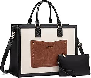 LOVEVOOK Laptop Tote Bag for Women, 15.6 Inch Work Bags, Vintage Leather Tote Bag, Waterproof Computer Bags with Clutch Purse, Large Capacity Messenger Bag for Teacher College Business Office