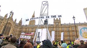 Campaigners in anti-fracking protest outside Parliament