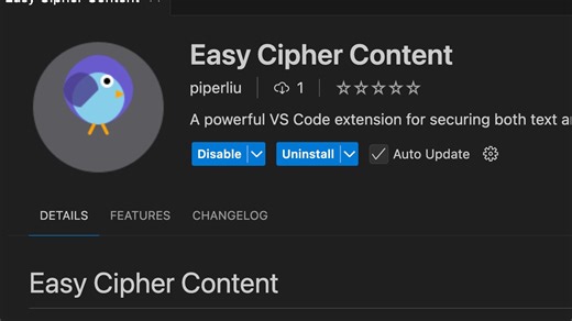 VS Code 扩展：Easy Cipher Content | 方便的加密工具为你的文件隐私保驾护航