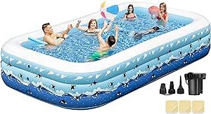 Extra Large Inflatable Pool with Pump for Adults, 130” x 72” x22” Full Size Family Blow Up Pool, Swimming Pools above Ground for Backyard Home Garden Lawn Indoor Outdoor