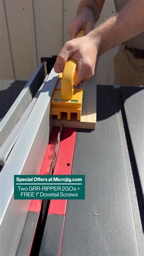 Buy TWO GRR-RIPPER 2GOs and get FREE 1” Dovetail Track Screws — the perfect combo for safer cuts and custom jig building. ✔️ Protect your hands ✔️ Feed long stock smoothly ✔️ Reduce burning & blade marks ✔️ Build your own accessories with the FREE screws 🎁 Shop the deal: https://www.microjig.com/offers?sca_ref=7546546.S3tELOxVqX | Microjig